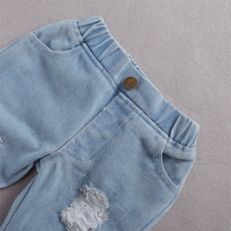 lioraitiin New 0-24M Baby Girls Fall Clothes Long Sleeve Lace Romper Suit Triangle Crotch Lace Top Hole Long Jeans 2Pcs Outfit