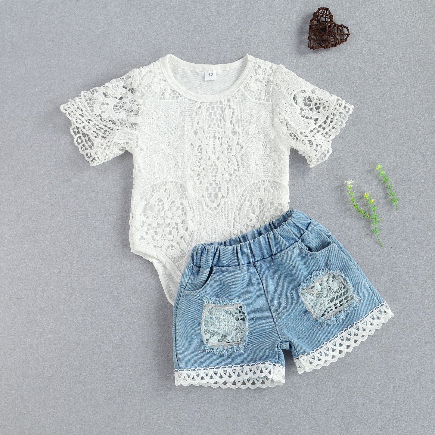 lioraitiin New 0-24M Baby Girls Fall Clothes Long Sleeve Lace Romper Suit Triangle Crotch Lace Top Hole Long Jeans 2Pcs Outfit