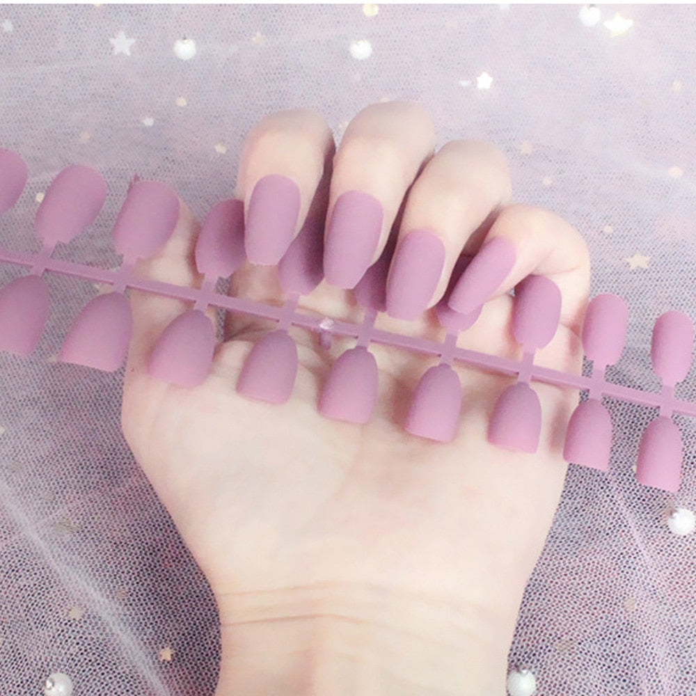 Matte False Nail Tips Solid Color Matte Super Long Coffin False Nail Ballet Press on Nails Tips for Artificial Fingernails