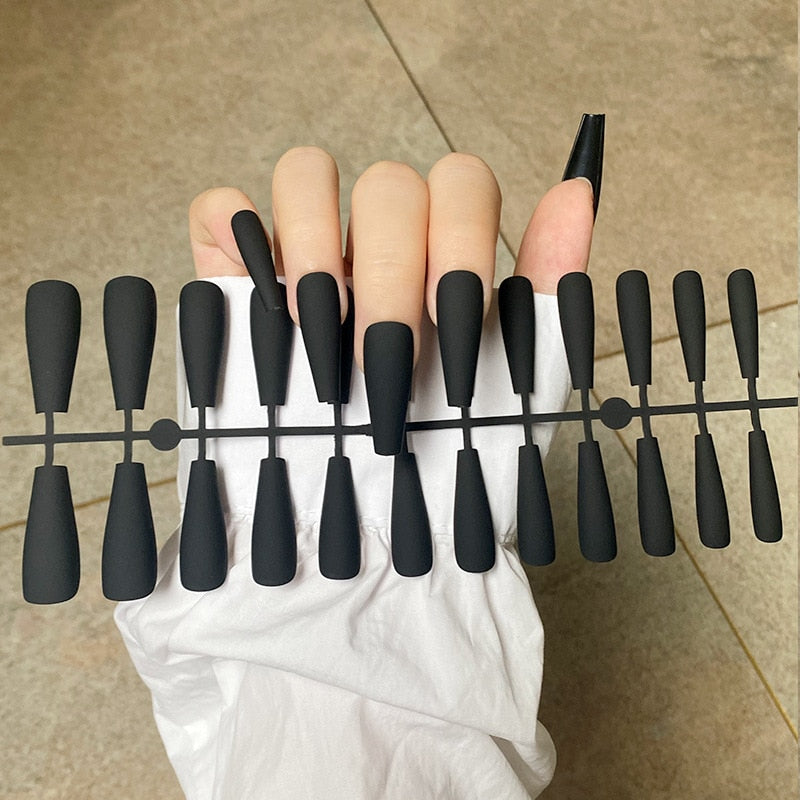 Matte False Nail Tips Solid Color Matte Super Long Coffin False Nail Ballet Press on Nails Tips for Artificial Fingernails