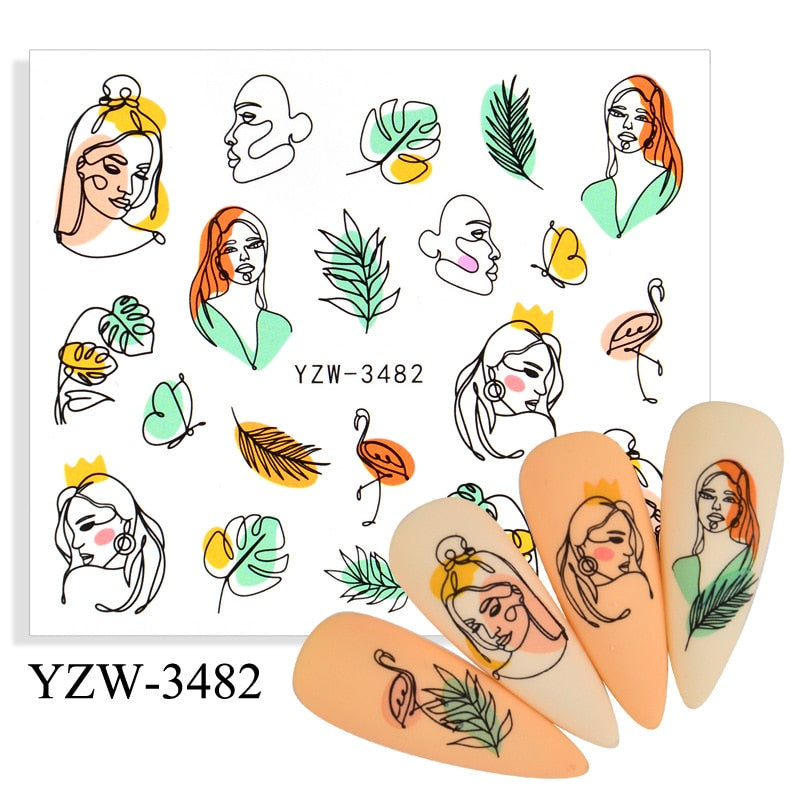Single Sheet Nail Art Sticker Water Transfer Fruit Geometry Press On Nails Fake Nail Sticker Decoracion For Women