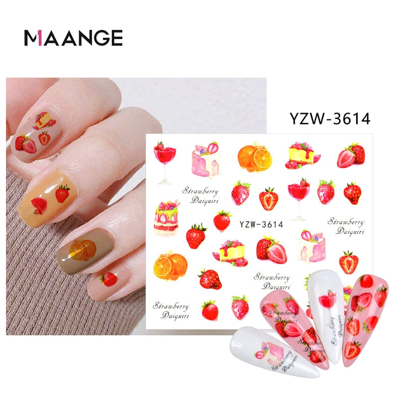 Single Sheet Nail Art Sticker Water Transfer Fruit Geometry Press On Nails Fake Nail Sticker Decoracion For Women