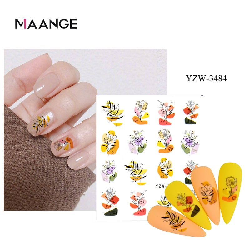 Single Sheet Nail Art Sticker Water Transfer Fruit Geometry Press On Nails Fake Nail Sticker Decoracion For Women