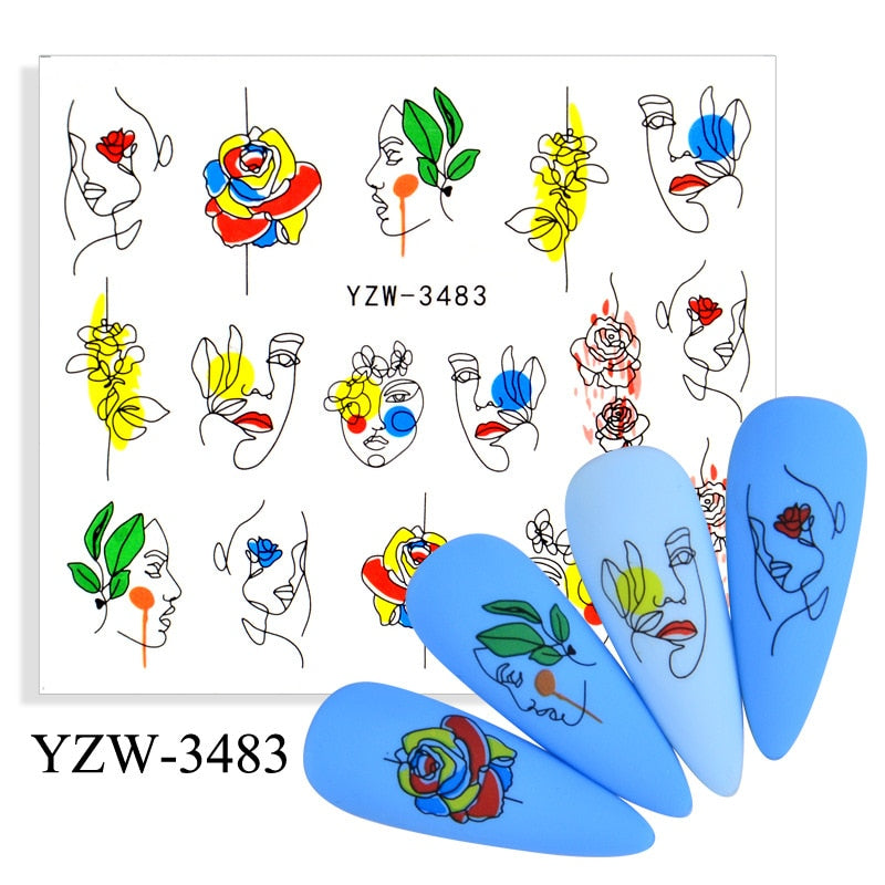 Single Sheet Nail Art Sticker Water Transfer Fruit Geometry Press On Nails Fake Nail Sticker Decoracion For Women