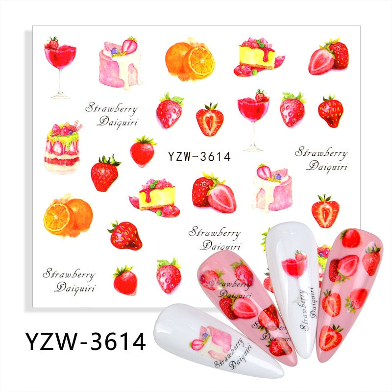 Single Sheet Nail Art Sticker Water Transfer Fruit Geometry Press On Nails Fake Nail Sticker Decoracion For Women