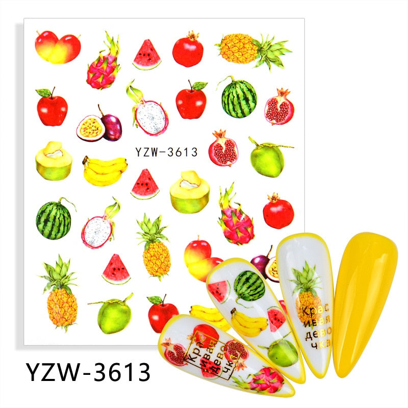Single Sheet Nail Art Sticker Water Transfer Fruit Geometry Press On Nails Fake Nail Sticker Decoracion For Women