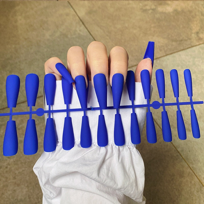 Matte False Nail Tips Solid Color Matte Super Long Coffin False Nail Ballet Press on Nails Tips for Artificial Fingernails