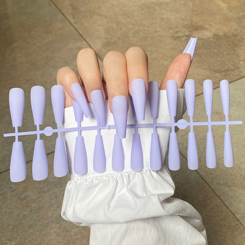Matte False Nail Tips Solid Color Matte Super Long Coffin False Nail Ballet Press on Nails Tips for Artificial Fingernails