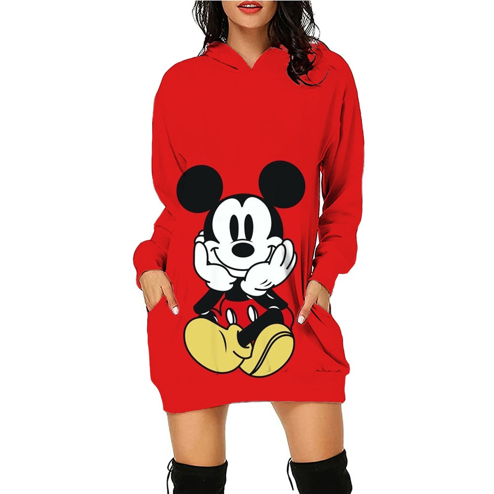Women Hoodie Dress 2022 Spring Autumn Disney Minnie Mickey Mouse 3D Print Long Sleeve Hoodie Casual Hooded Sweater Tops Women