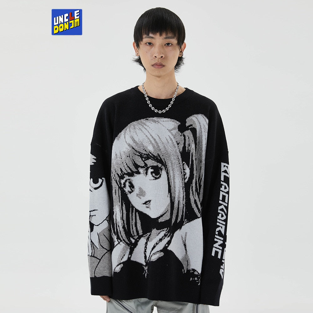 Japanese Style Anime Girl Knitted Sweater Mens Hip Hop Streetwear Harajuku Sweater Vintage Retro Pullover