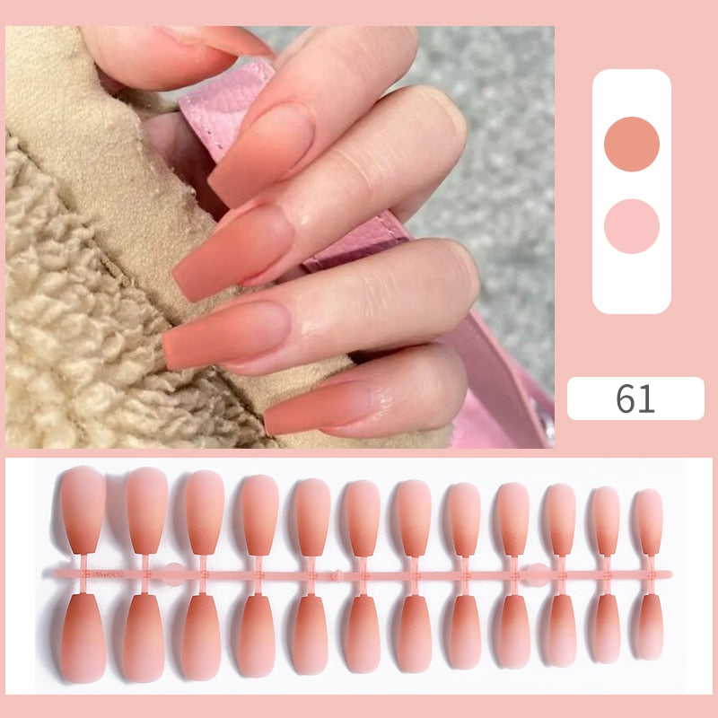 Matte False Nail Tips Solid Color Matte Super Long Coffin False Nail Ballet Press on Nails Tips for Artificial Fingernails