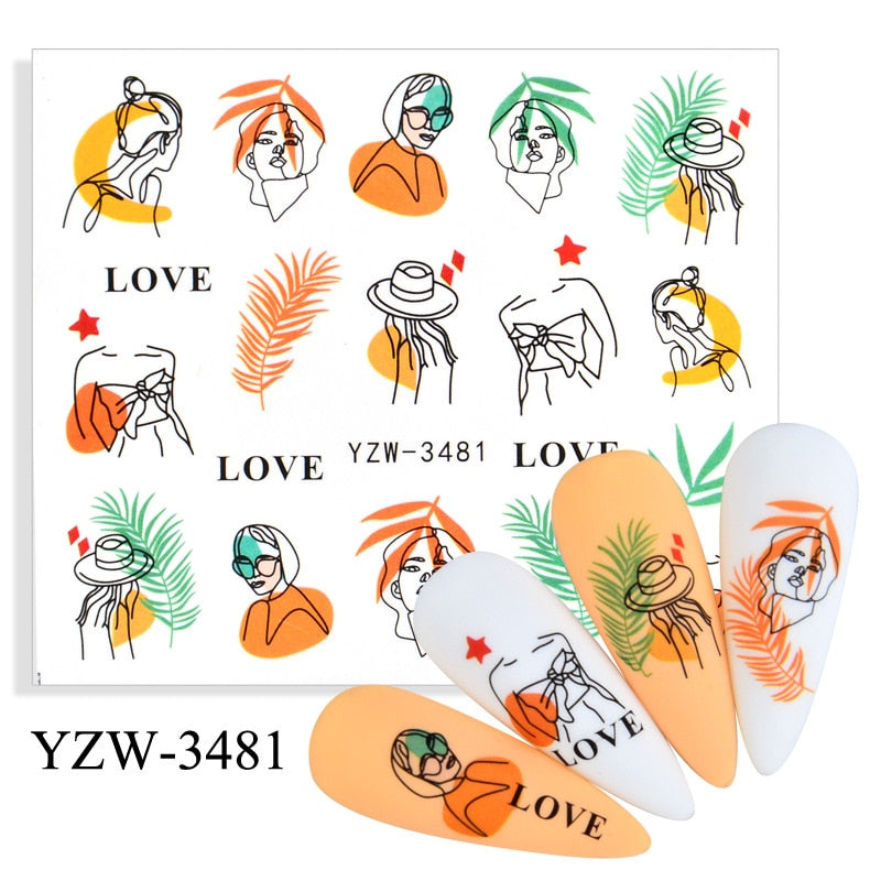 Single Sheet Nail Art Sticker Water Transfer Fruit Geometry Press On Nails Fake Nail Sticker Decoracion For Women
