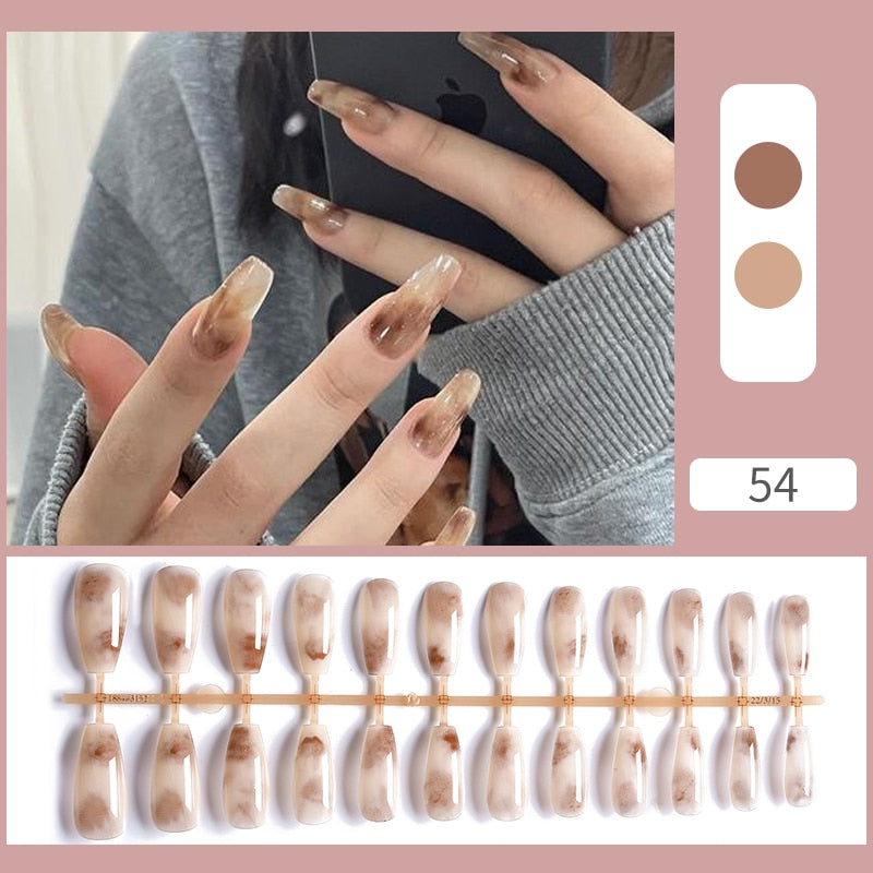 Matte False Nail Tips Solid Color Matte Super Long Coffin False Nail Ballet Press on Nails Tips for Artificial Fingernails