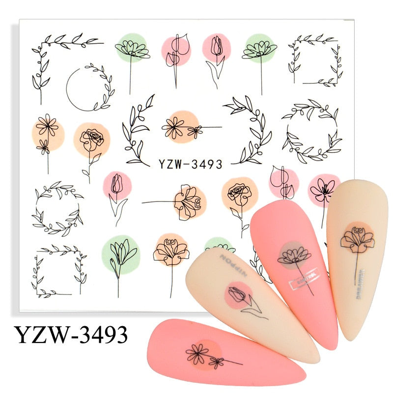 Single Sheet Nail Art Sticker Water Transfer Fruit Geometry Press On Nails Fake Nail Sticker Decoracion For Women