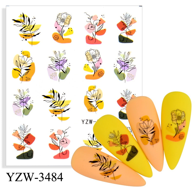 Single Sheet Nail Art Sticker Water Transfer Fruit Geometry Press On Nails Fake Nail Sticker Decoracion For Women