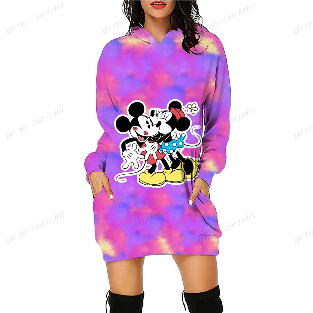 Women Hoodie Dress 2022 Spring Autumn Disney Minnie Mickey Mouse 3D Print Long Sleeve Hoodie Casual Hooded Sweater Tops Women