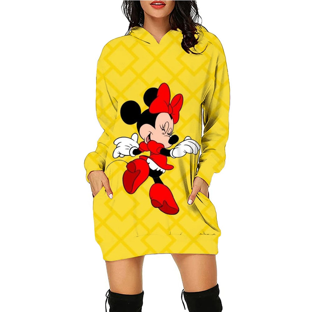 Women Hoodie Dress 2022 Spring Autumn Disney Minnie Mickey Mouse 3D Print Long Sleeve Hoodie Casual Hooded Sweater Tops Women