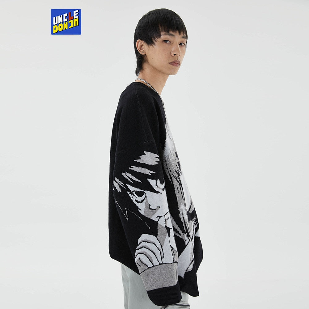 Japanese Style Anime Girl Knitted Sweater Mens Hip Hop Streetwear Harajuku Sweater Vintage Retro Pullover