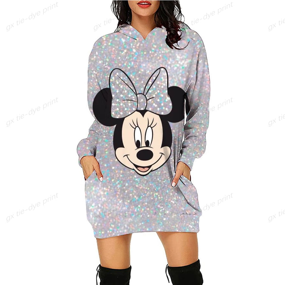 Women Hoodie Dress 2022 Spring Autumn Disney Minnie Mickey Mouse 3D Print Long Sleeve Hoodie Casual Hooded Sweater Tops Women