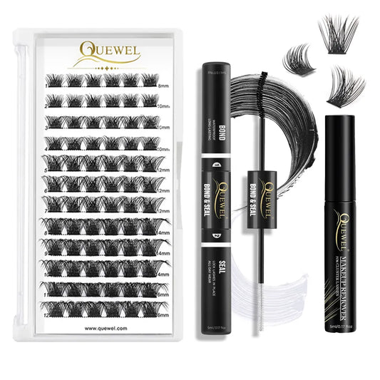 Quewel Lashes DIY Eyelash Extensions Kit 72Pcs Lash Clusters Waterproof Bond and Seal Lash Glue Remover for DIY Lash Extensions