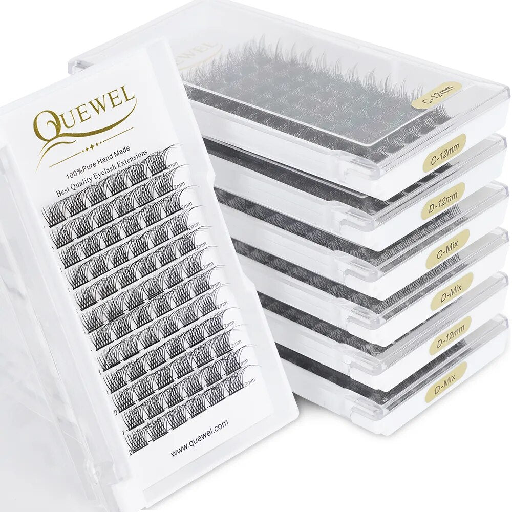 Quewel Lashes DIY Clusters Eyelash Extension C/D Curl 8-16mm 72 Volume Natural Segmented Eyelash Bundles 14D-28D Home Makeup