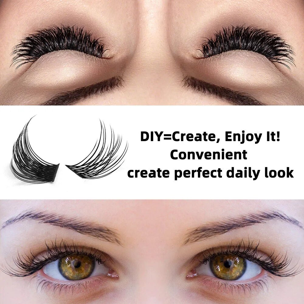 Quewel Lashes DIY Clusters Eyelash Extension C/D Curl 8-16mm 72 Volume Natural Segmented Eyelash Bundles 14D-28D Home Makeup