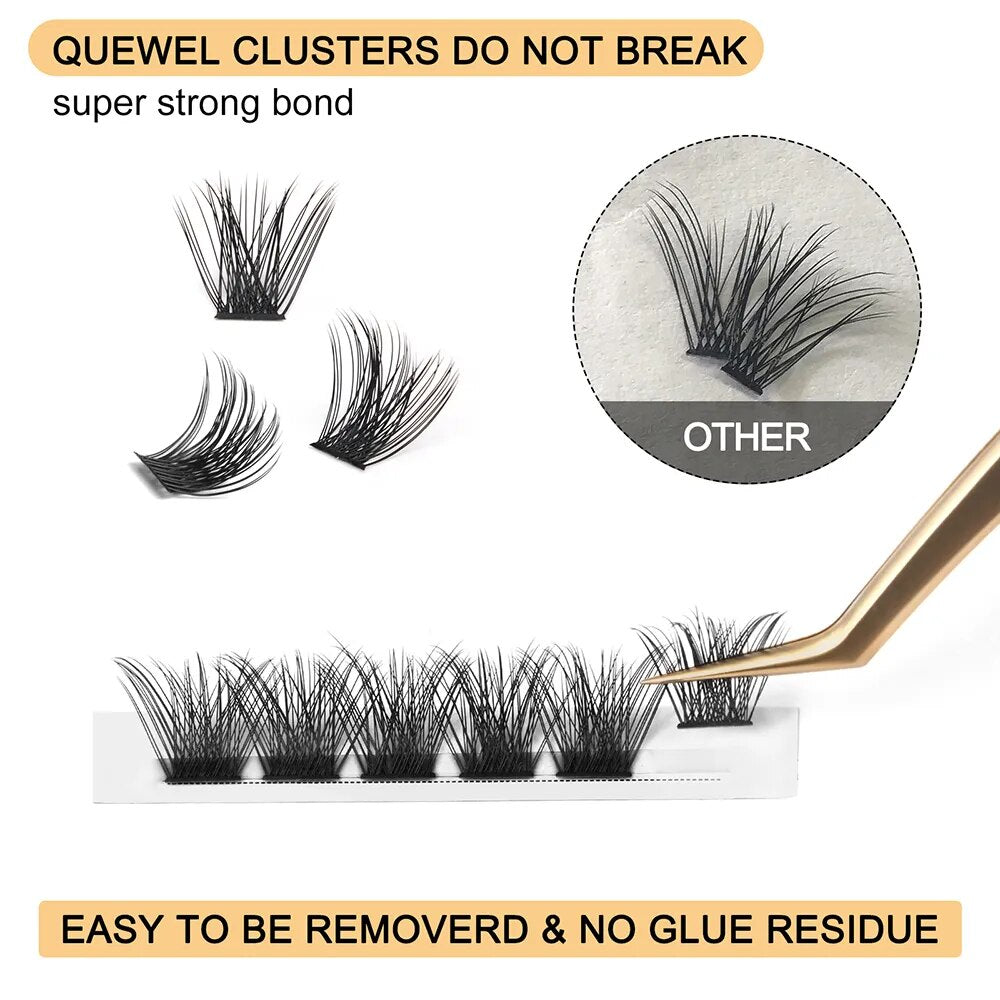 Quewel Lashes DIY Clusters Eyelash Extension C/D Curl 8-16mm 72 Volume Natural Segmented Eyelash Bundles 14D-28D Home Makeup