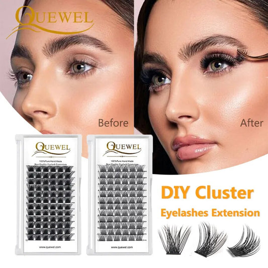 Quewel Lashes DIY Clusters Eyelash Extension C/D Curl 8-16mm 72 Volume Natural Segmented Eyelash Bundles 14D-28D Home Makeup