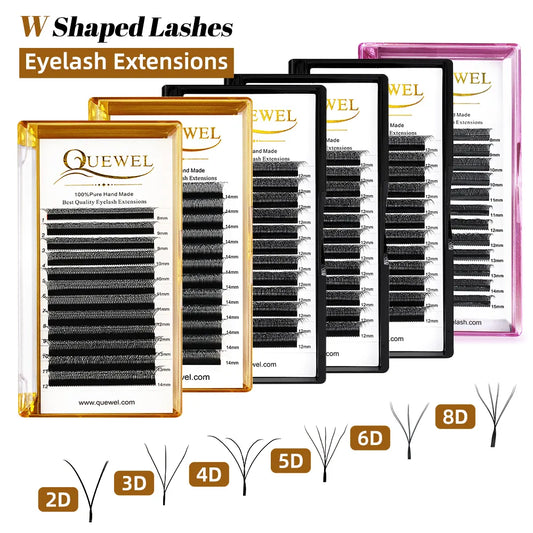 Quewel Lashes 3D/4D/5D/6D/8D 0.07 C/D W Shape Eyelash Extensions 8-14mm Natural Soft Professional Premade Fan Lash Cilios Y