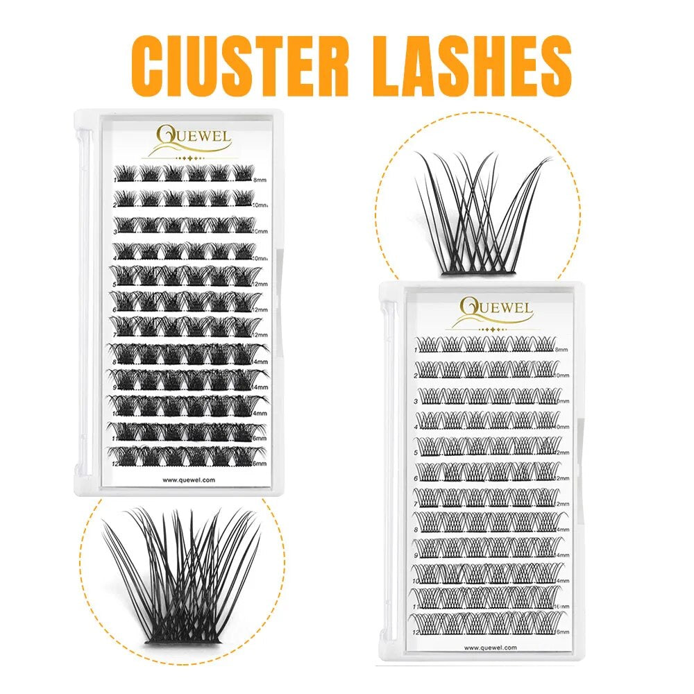 Quewel Lashes DIY Eyelash Extensions Kit 72Pcs Lash Clusters Waterproof Bond and Seal Lash Glue Remover for DIY Lash Extensions