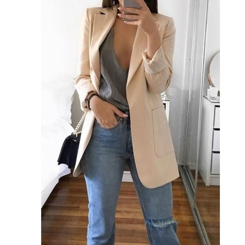 Women's Blazers Jacket 2022 Spring and Autumn Female Jacket Oversize Office Long Sleeve Solid Color Coat Loose Casual Clothes