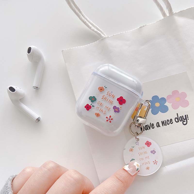 Cute Fresh Flower Earphone Case For AirPods 1 2 Pro Case Transparent TPU Air pods 3 Bluetooth Earphone Charging Box With Keyring