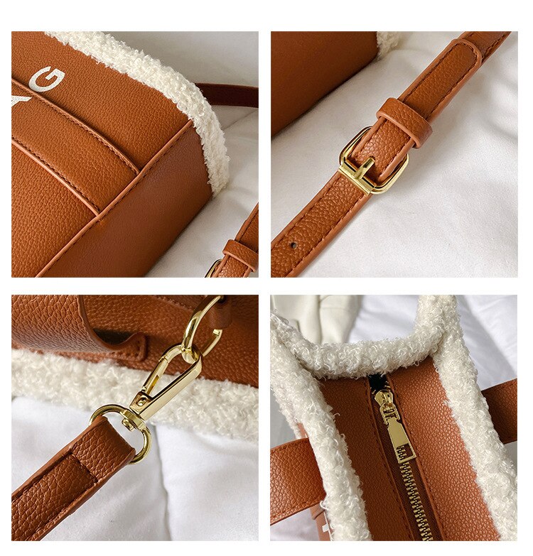 Tote Bag for Women Winter Designer Lamb Wool PU Fashion Letters Handbags Women's Luxury Shoulder Crossbody Bags Handbag Totes