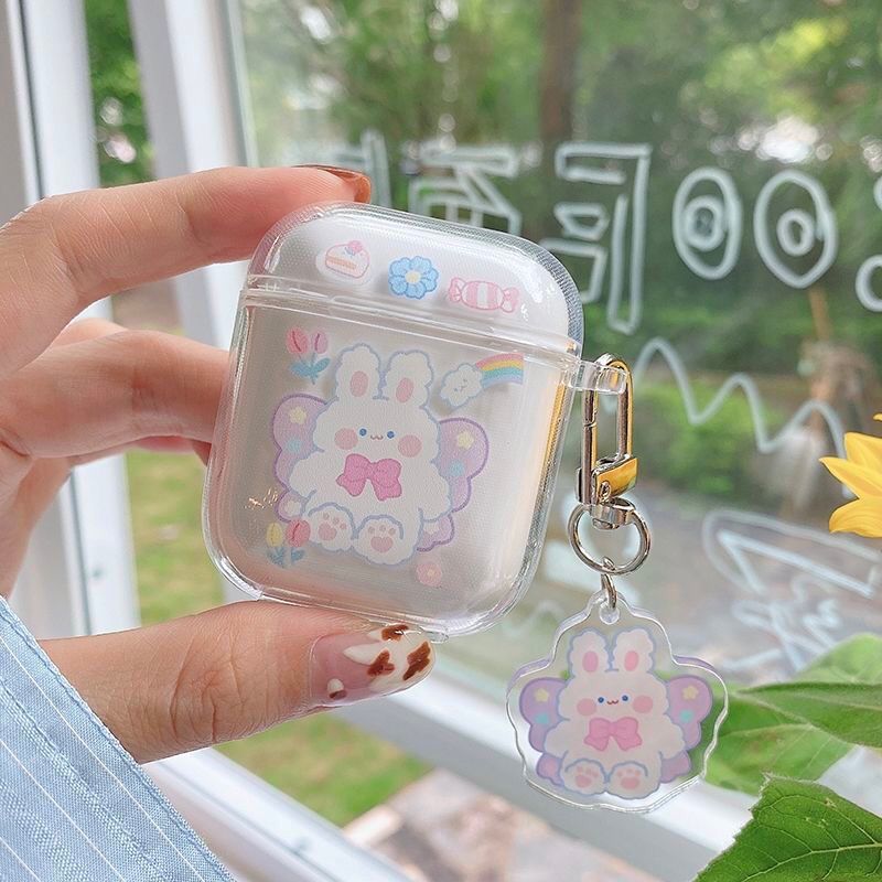 Cute Fresh Flower Earphone Case For AirPods 1 2 Pro Case Transparent TPU Air pods 3 Bluetooth Earphone Charging Box With Keyring