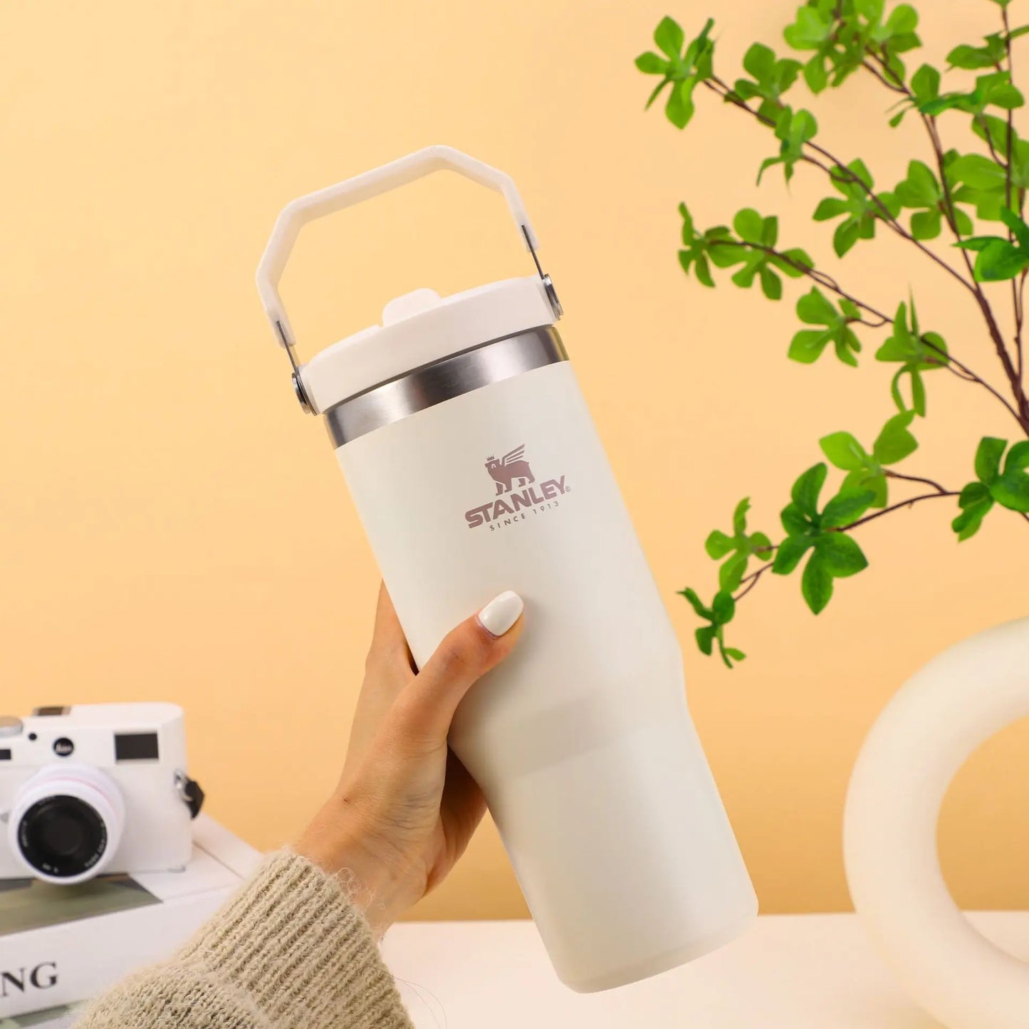 New Stanley 30oz Hand Cup Glass Cup with Straw Lid Stainless Steel Coffee Cup Outdoor Folding Car Office Thermos Cup Tumbler Mug