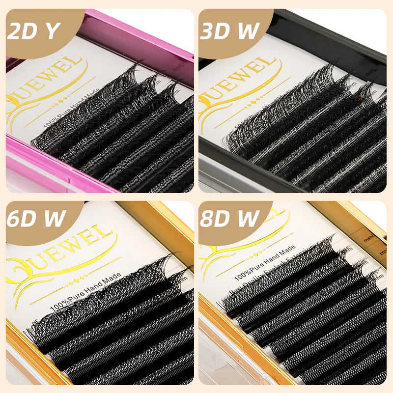 Quewel Lashes 3D/4D/5D/6D/8D 0.07 C/D W Shape Eyelash Extensions 8-14mm Natural Soft Professional Premade Fan Lash Cilios Y