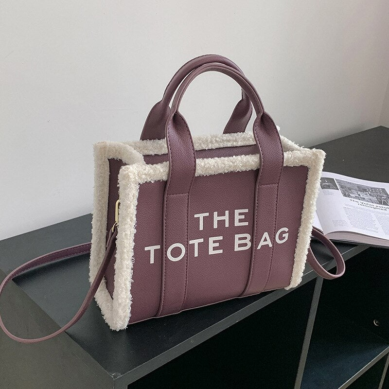 Tote Bag for Women Winter Designer Lamb Wool PU Fashion Letters Handbags Women's Luxury Shoulder Crossbody Bags Handbag Totes