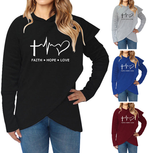 Autumn Winter Women Hoodies Sweatshirts Casual Plus Size Faith Printed Hooded Sweatshirt