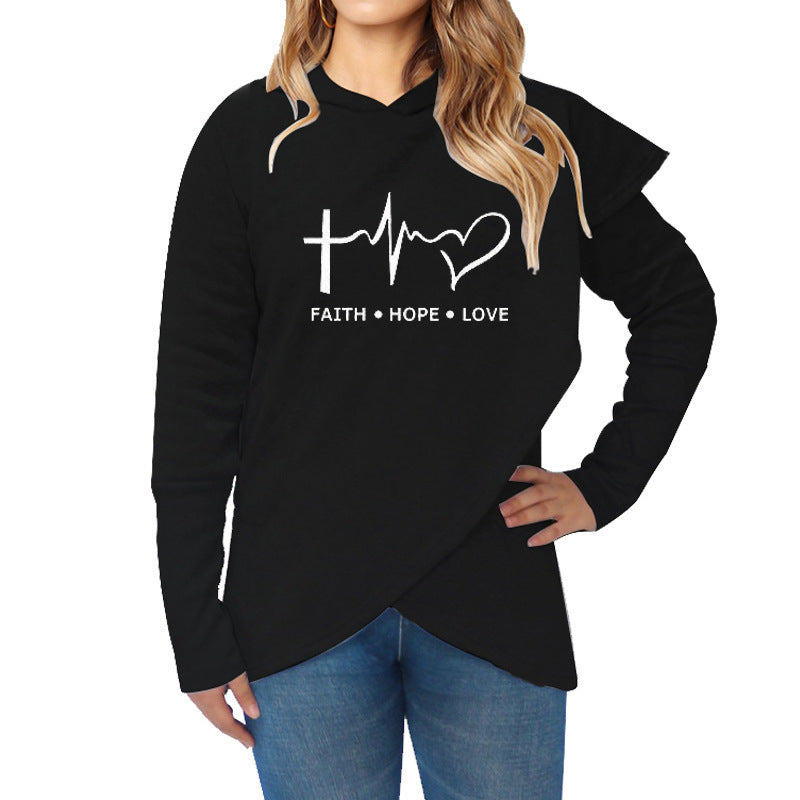 Autumn Winter Women Hoodies Sweatshirts Casual Plus Size Faith Printed Hooded Sweatshirt