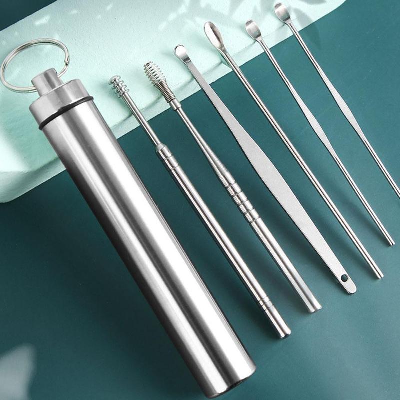 6pcs Ear Wax Remover Ear Cleaning Kit Ear Pick Earpick Ear Cleaner Spoon Care Ear Clean Tool for Baby Adults Ear Care Set