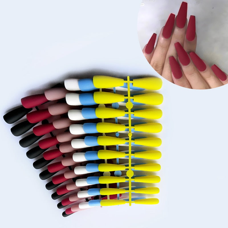 Matte False Nail Tips Solid Color Matte Super Long Coffin False Nail Ballet Press on Nails Tips for Artificial Fingernails