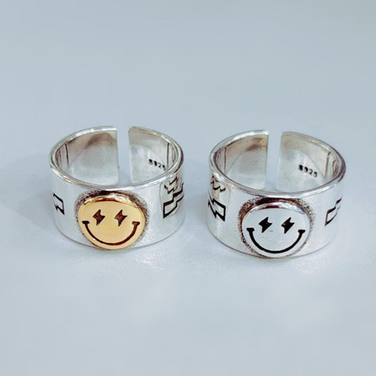 Smile Face Ring Female Open Ring for Women Simple Design Cute Happy Smile Faces Adjustable Rings