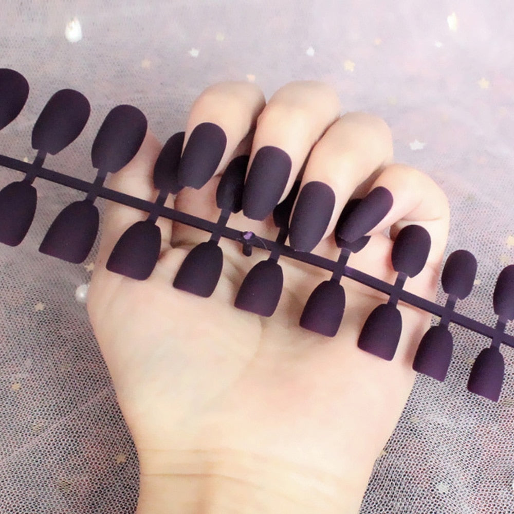 Matte False Nail Tips Solid Color Matte Super Long Coffin False Nail Ballet Press on Nails Tips for Artificial Fingernails