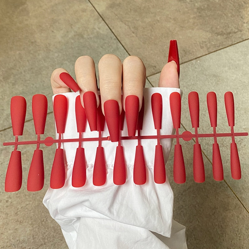 Matte False Nail Tips Solid Color Matte Super Long Coffin False Nail Ballet Press on Nails Tips for Artificial Fingernails