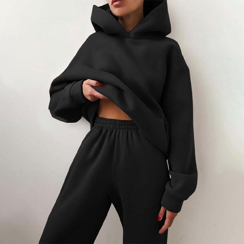 Women’s Tracksuit Suit Hoodie Sweatshirts Two Pieces Oversized Solid Casual Hoody Pullovers Long Pant Sets