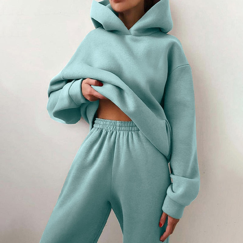 Women’s Tracksuit Suit Hoodie Sweatshirts Two Pieces Oversized Solid Casual Hoody Pullovers Long Pant Sets