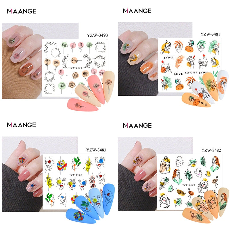 Single Sheet Nail Art Sticker Water Transfer Fruit Geometry Press On Nails Fake  Nail Sticker Decoracion For Women