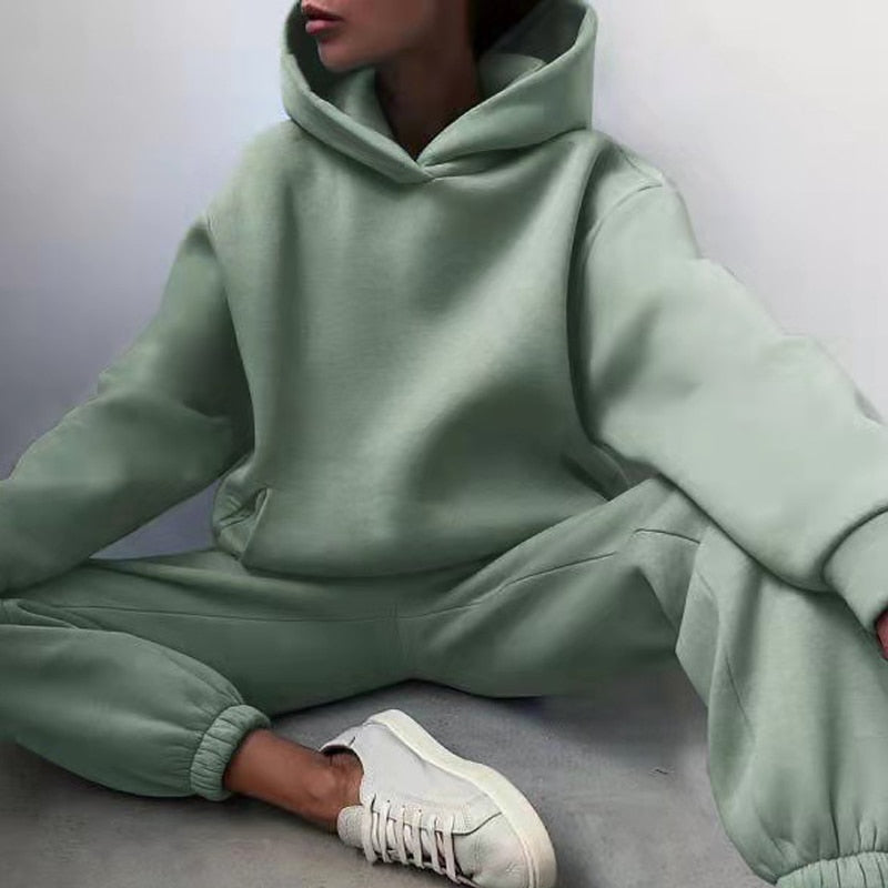 Women’s Tracksuit Suit Hoodie Sweatshirts Two Pieces Oversized Solid Casual Hoody Pullovers Long Pant Sets