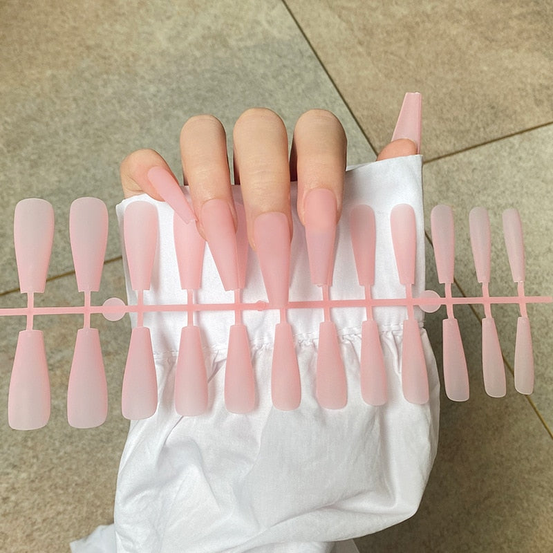 Matte False Nail Tips Solid Color Matte Super Long Coffin False Nail Ballet Press on Nails Tips for Artificial Fingernails