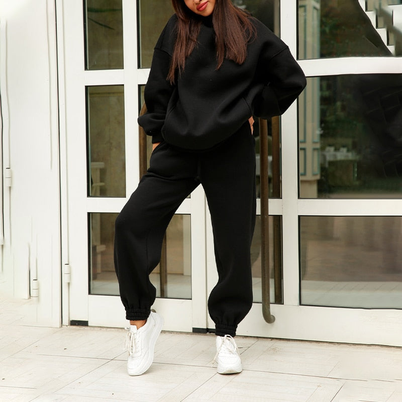 Women’s Tracksuit Suit Hoodie Sweatshirts Two Pieces Oversized Solid Casual Hoody Pullovers Long Pant Sets